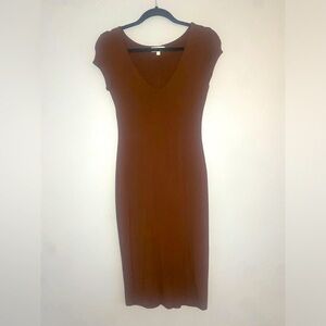 See You Mondayy Las Angelas Womens L Chocolate Brown Fotted Cotton Dress